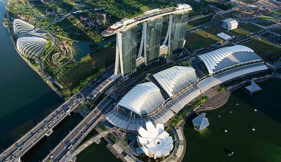 Birds eye view of Marina Bay Sands in downtown Singapore